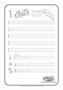 Kaligrafia dla dzieci - Ćwiczenia kaligraficzne / Cyfra 1. Nauka pisania cyfry 1