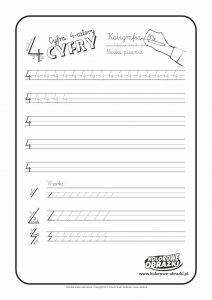 Kaligrafia dla dzieci - Ćwiczenia kaligraficzne / Cyfra 4. Nauka pisania cyfry 4