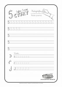 Kaligrafia dla dzieci - Ćwiczenia kaligraficzne / Cyfra 5. Nauka pisania cyfry 5
